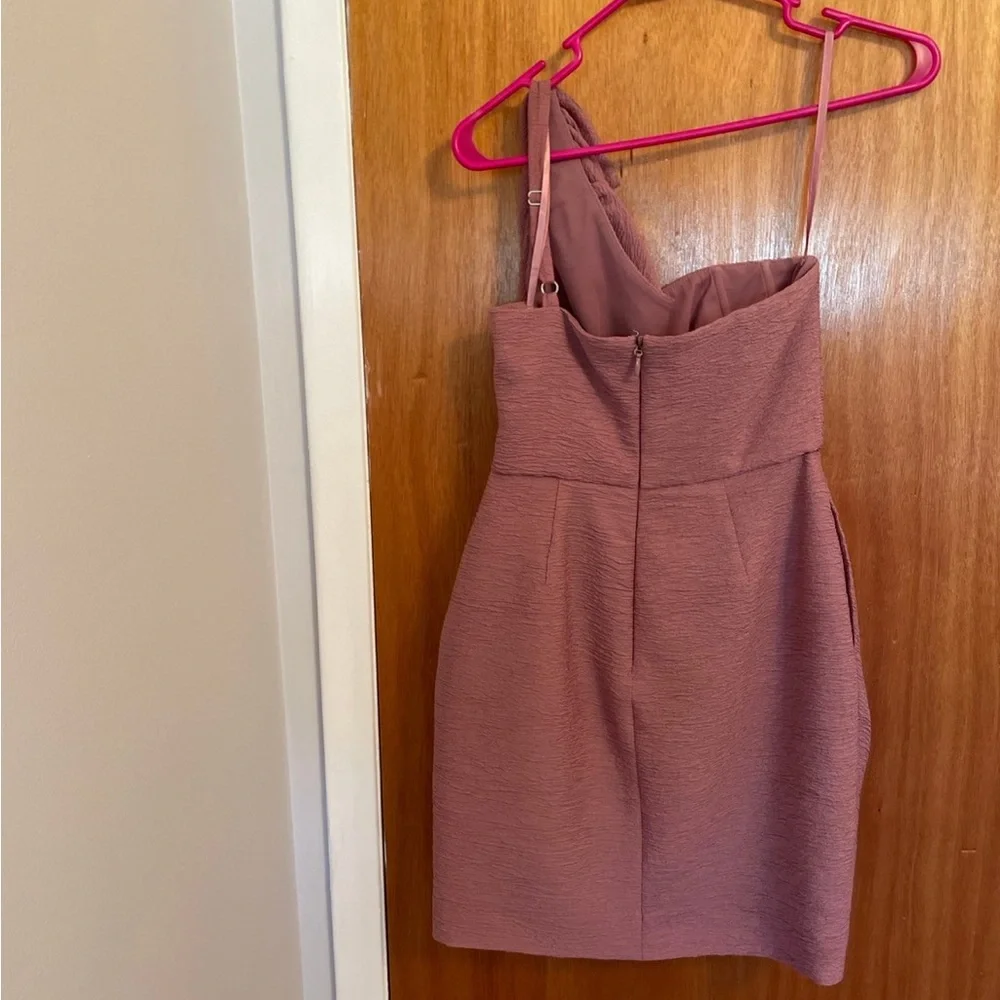 BCBG MAXAZRIA Dusty Rose One Shoulder Audrey Dress - Picture 3 of 7